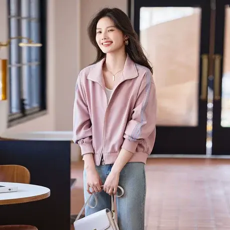 时尚气质外套2024年春季新款女温柔百搭休闲撞色减龄短款外套商品大图