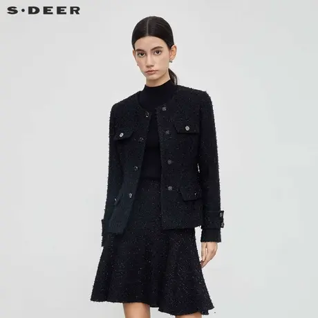【好物体验专享】sdeer小香风套装圆领格纹毛呢外套S23462207图片