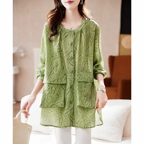 宝诗黎中长款蝙蝠袖防晒衬衫2025夏季韩版休闲百搭宽松大码衬衣女商品大图