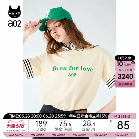 a02纯棉设计感短袖T恤女2025新款夏季圆领宽松显瘦遮肉上衣夏装图片