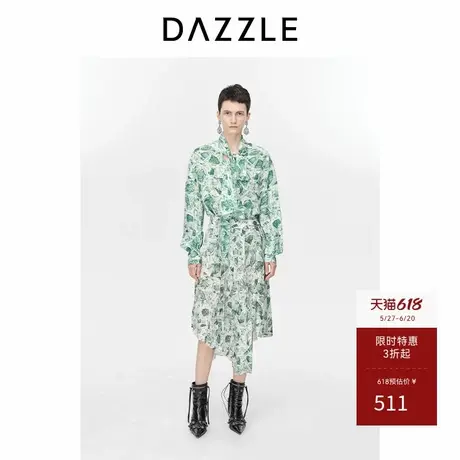 DAZZLE地素奥莱真丝印花衬衫优雅冬季飘带领口设计上衣女商品大图