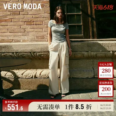 Vero Moda休闲裤2025夏季新款商场同款含棉立体廓形多口袋阔腿裤商品大图