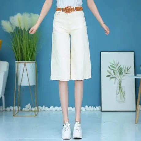 白色显瘦七分牛仔裤女2025夏季宽松直筒阔腿新款轻薄高腰休闲短裤图片