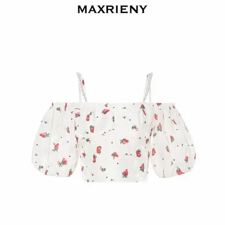 【奥莱】MAXRIENY风草莓雪纺衫截短露肩上衣图片