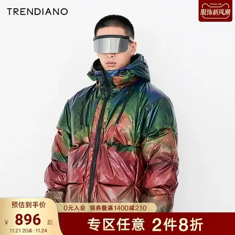 TRENDIANO官方潮牌男装时尚两面穿热力地图肌理感连帽羽绒服外套商品大图