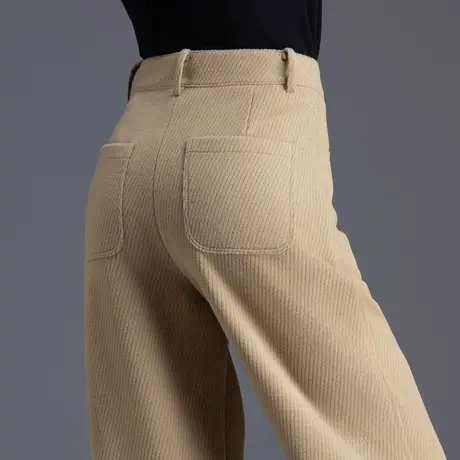 加厚毛呢裤子女秋冬季2023今年流行小个子休闲裤条纹雪尼尔糯米裤商品大图