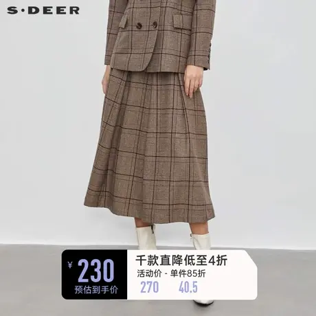 sdeer圣迪奥女装学院风套装格纹百褶毛呢长裙S23461103🦊商品大图