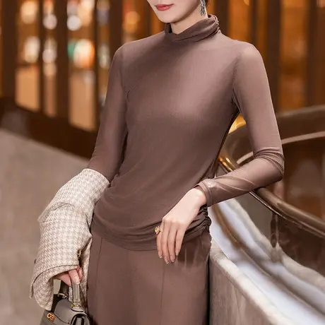 2024年秋季新款时尚百搭修身显瘦多色可选弹力堆堆领圆领内搭上衣商品大图