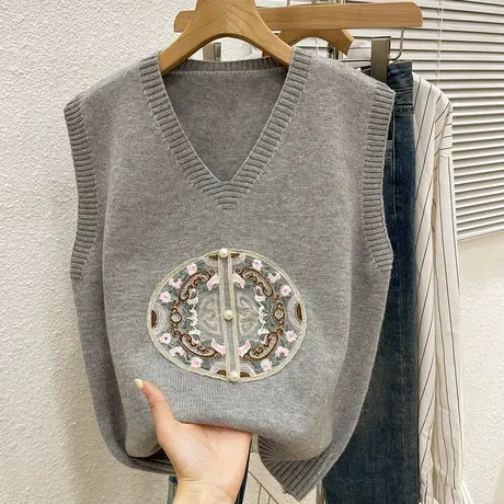 新年新中式国风针织马甲女外搭秋冬保暖叠穿内搭毛衣坎肩无袖背心图片