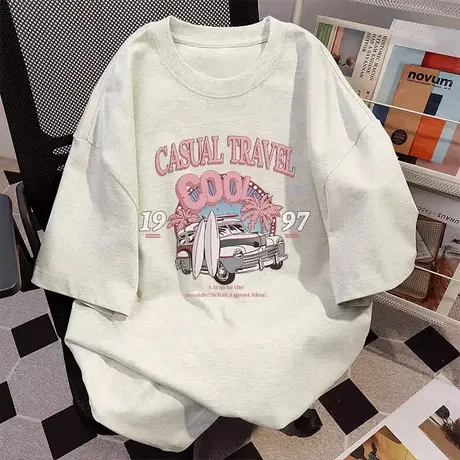 白灰色纯棉短袖t恤2025年新款潮牌宽松显瘦设计感韩版百搭大版ins商品大图