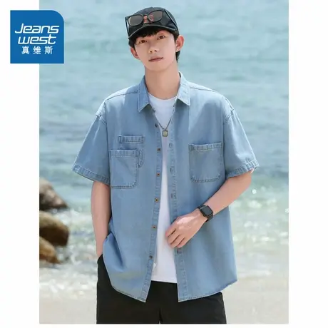 KR真维斯男装2025夏季新款 设计感口袋潮牌宽松薄款短袖衬衫上衣商品大图