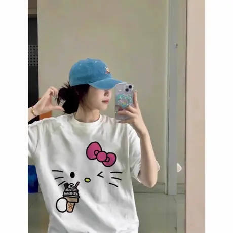 2025夏季新款甜美可爱冰激凌kitty猫短袖t恤宽松百搭半袖上衣女in商品大图