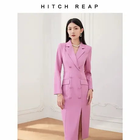 希区瑞普粉色收腰西装连衣裙春秋款高级感气质收腰修身长袖中长款商品大图