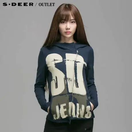 sdeer圣迪奥专柜正品女装斜襟连帽印花休闲外套4382273图片
