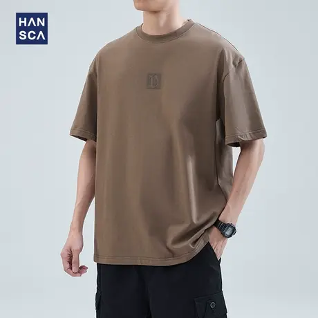 hansca 短袖t恤男重磅圆领夏季纯棉宽松大码潮流复古印花半袖上衣商品大图
