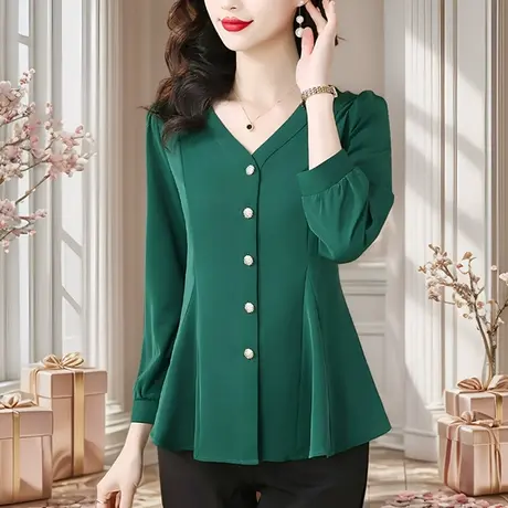 女士衬衫秋装女2025年新款春秋上衣长袖年轻妈妈别致漂亮小衫遮肚图片