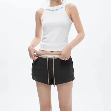 撞色腰头抽绳运动休闲风宽松外穿短裤女2025夏季新款显瘦辣妹热裤商品大图