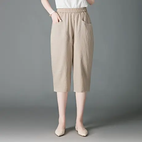 七分裤女夏季薄款大码宽松高腰休闲中裤百搭速干冰丝松紧腰休闲裤商品大图