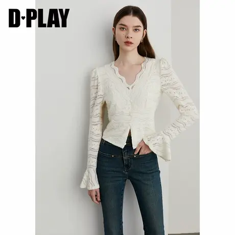 DPLAY【惠品】2025年春季新款法式白色蕾丝打底衫女洋气长袖上衣图片