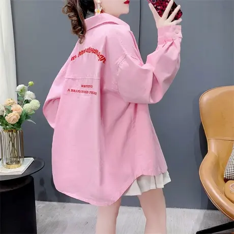 慵懒风刺绣字母长袖牛仔衬衫女春季2025新款宽松洋气百搭外套上衣图片