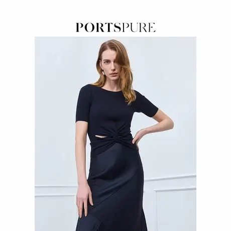 宝姿PORTSPURE女装2025夏季新品设计感交叉结构针织显瘦短袖上衣商品大图