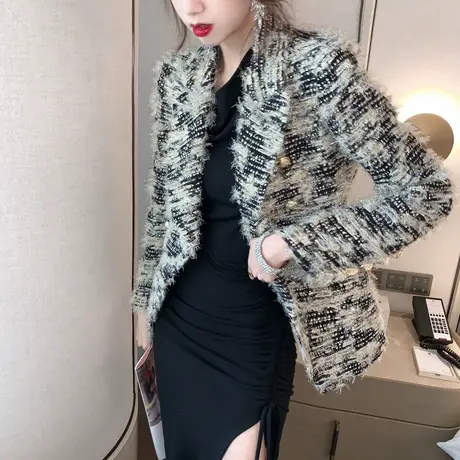 炸街毛呢外套女慵懒风盐系轻熟风矮个子西装短款修身妮子大衣冬季图片