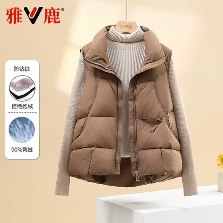 雅鹿新款短款立领羽绒马甲女秋冬2024时尚保暖90绒马夹大口袋外套商品大图