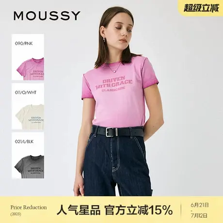 MOUSSY 2025夏季新品多色休闲字母撞色圆领短袖T恤010IS290-9381图片