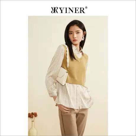 YINER音儿女装春秋时尚假两件拼接针织衫套头商品大图