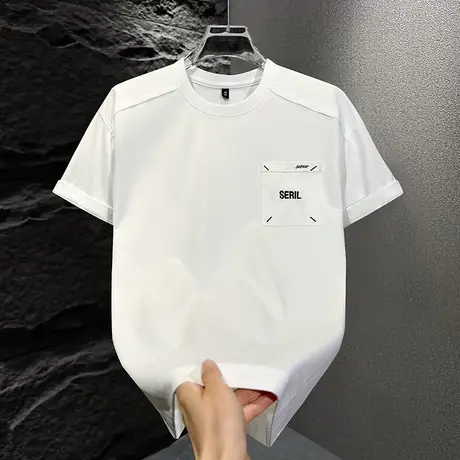 夏季美式重磅短袖t恤男2025新款ins潮流休闲落肩半袖上衣纯色体恤图片