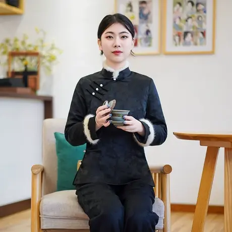 筠雅冬季新款唐装加厚旗袍小棉袄中国风年轻款夹棉保暖棉衣24R831商品大图