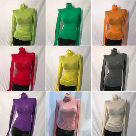 颜色美到失去理智 高领微透薄款亲肤打底T恤早秋单穿巨美长袖上衣图片