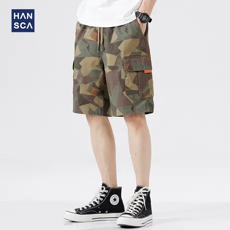 汉斯卡 工装短裤男夏季薄款宽松大码ins潮流迷彩运动外穿休闲中裤商品大图