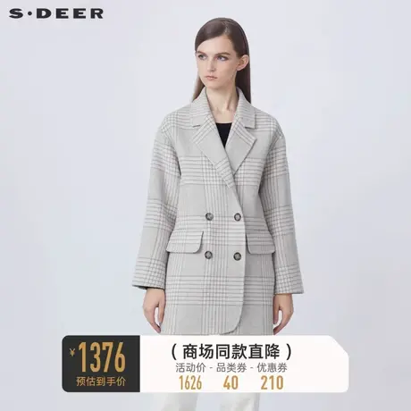 sdeer圣迪奥秋冬通勤格纹中长款双面呢西装大衣S21481707🐆商品大图