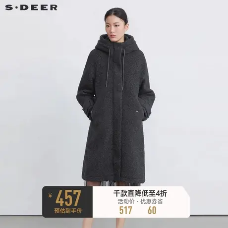 sdeer圣迪奥女装休闲高领连帽摇粒绒长款大衣S22481804🆓商品大图