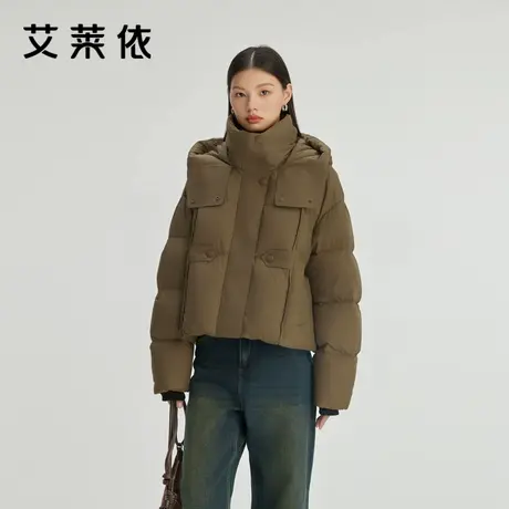 艾莱依连帽羽绒服新款泡芙感极简通勤时尚短款外套加厚保暖外套商品大图