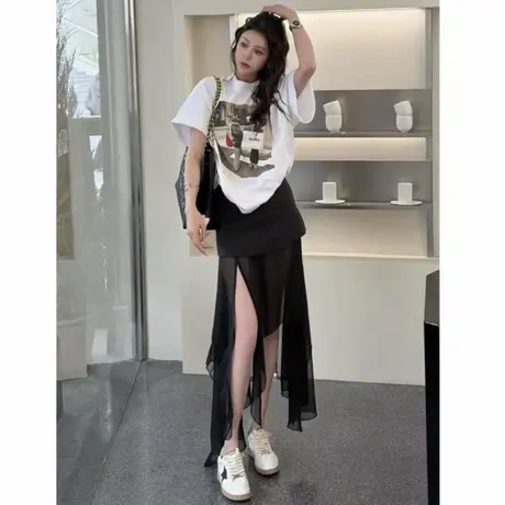 美式重磅纯棉印花短袖t恤女2025夏季新款设计感小众慵懒风上衣潮商品大图