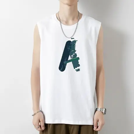 男士背心纯棉白色无袖t恤潮牌夏季跨栏篮球运动坎肩宽肩健身汗衫商品大图