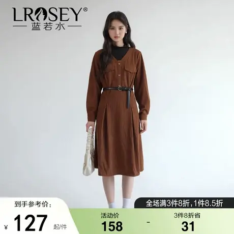 蓝若水大码女装胖MM2025秋装新款气质假两件显瘦加厚灯芯绒连衣裙图片