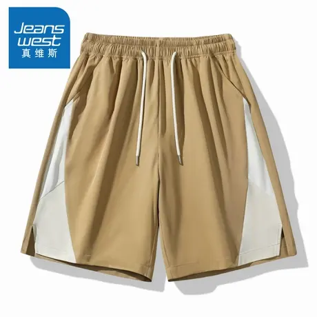 N5真维斯男士休闲短裤2025夏季新款宽松百搭撞色拼接外穿五分裤子图片