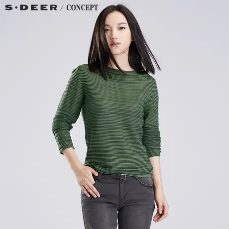 sdeer圣迪奥一字领针织衫 肌理质感条纹毛衣S16383506图片