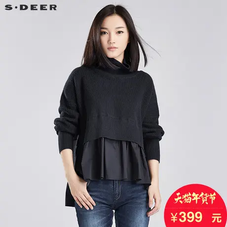 sdeer圣迪奥2018春装设计宽松衬衫拼接高领针织衫毛衣女S16383505图片