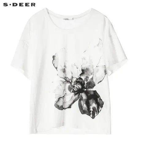 sdeer圣迪奥素雅简约圆领水墨印花短袖T恤S18280187图片