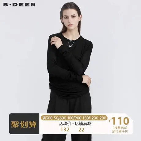 sdeer圣迪奥女装时尚罗纹圆领黑色长袖堆叠不规则针织S21183503图片