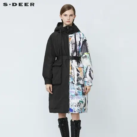 【直播间专属】S·DEER圣迪奥高领印花收腰长款羽绒服S21482423图片