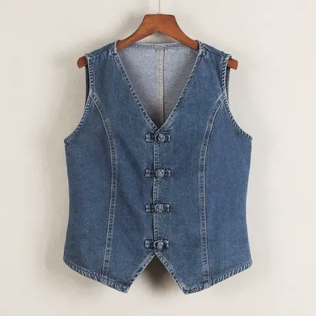 牛仔马甲女短款修身韩版新款春秋无袖外套小背心V领盘扣帅气夏薄商品大图