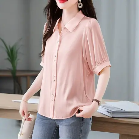 气质短袖衬衫女2025夏季新款时尚洋气宽松显瘦上衣中年妈妈小衫图片