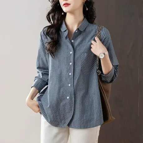 妈妈春秋新款长袖衬衫女宽松加肥加大码女装中年休闲百搭显瘦衬衣图片