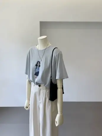 炒鸡减龄！趣味女孩印花短袖t恤女夏季薄款雪花棉宽松休闲上衣潮商品大图