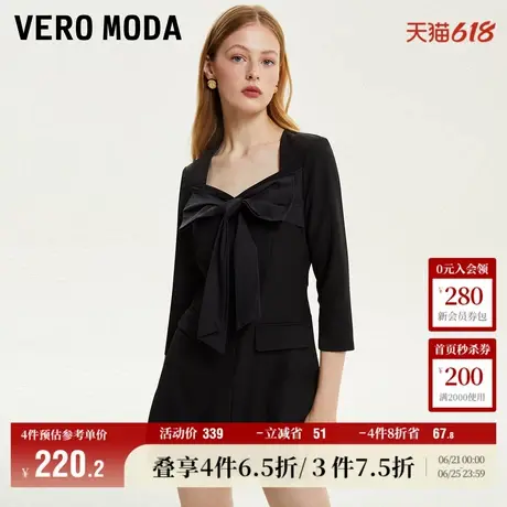 Vero Moda奥莱连体短裤子女秋冬新款简约优雅蝴蝶结七分袖百搭商品大图